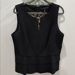 White House Black Market Black Sleeveless Top with Leopard Accent